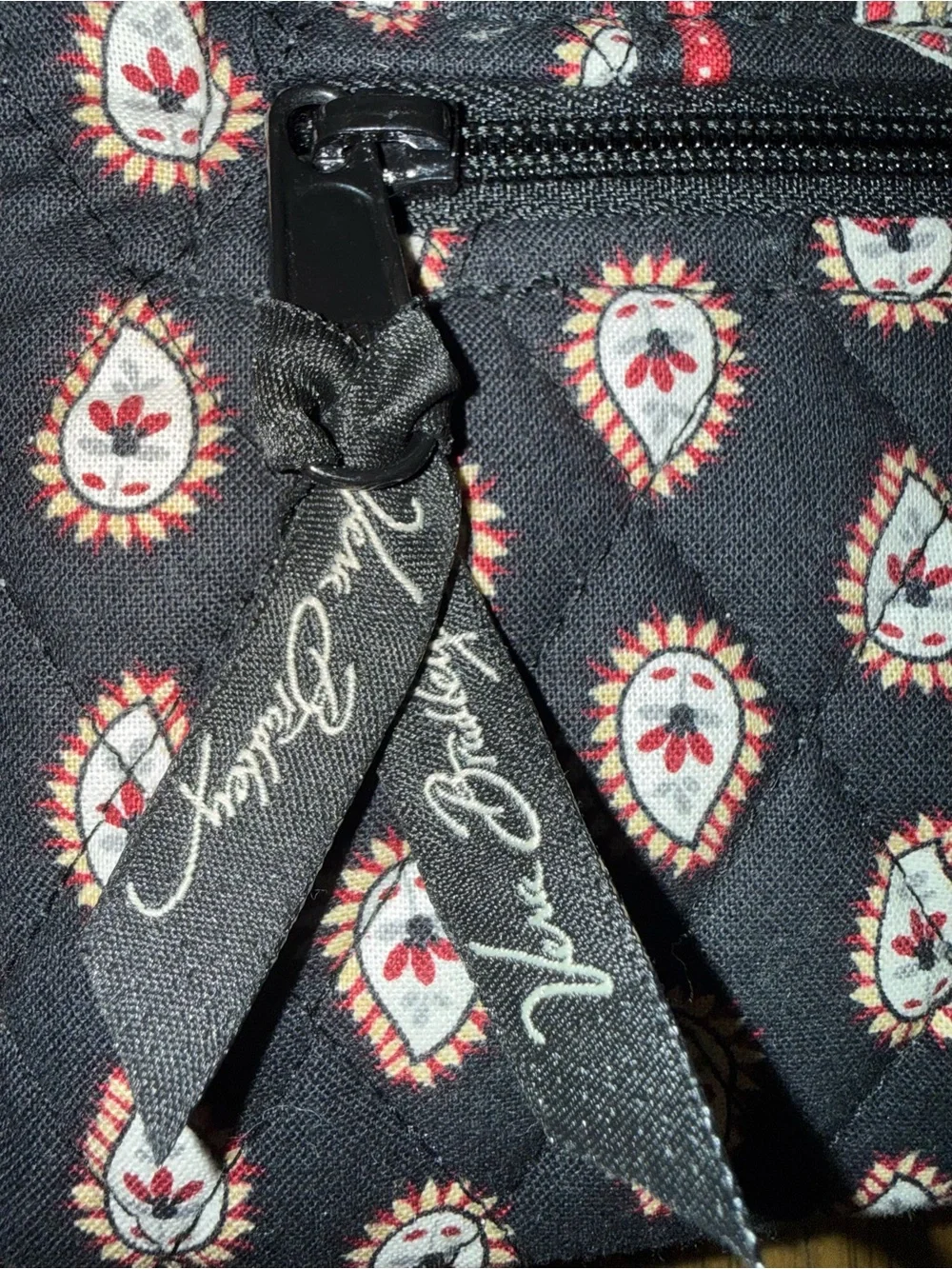 Vera Bradley black Wallet with Red and Cream Medallion Pattern
